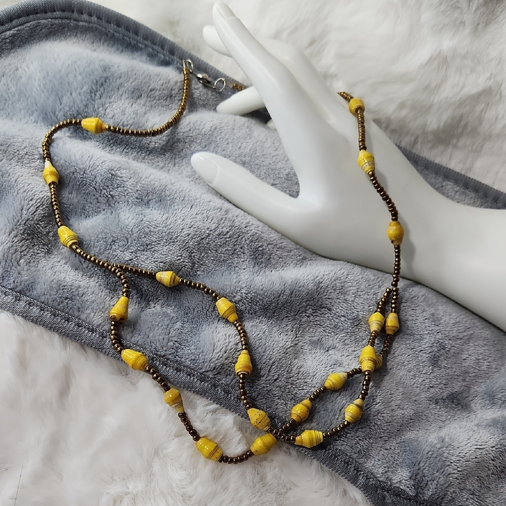 Teng Yue Yellow and Brown Beaded Necklace